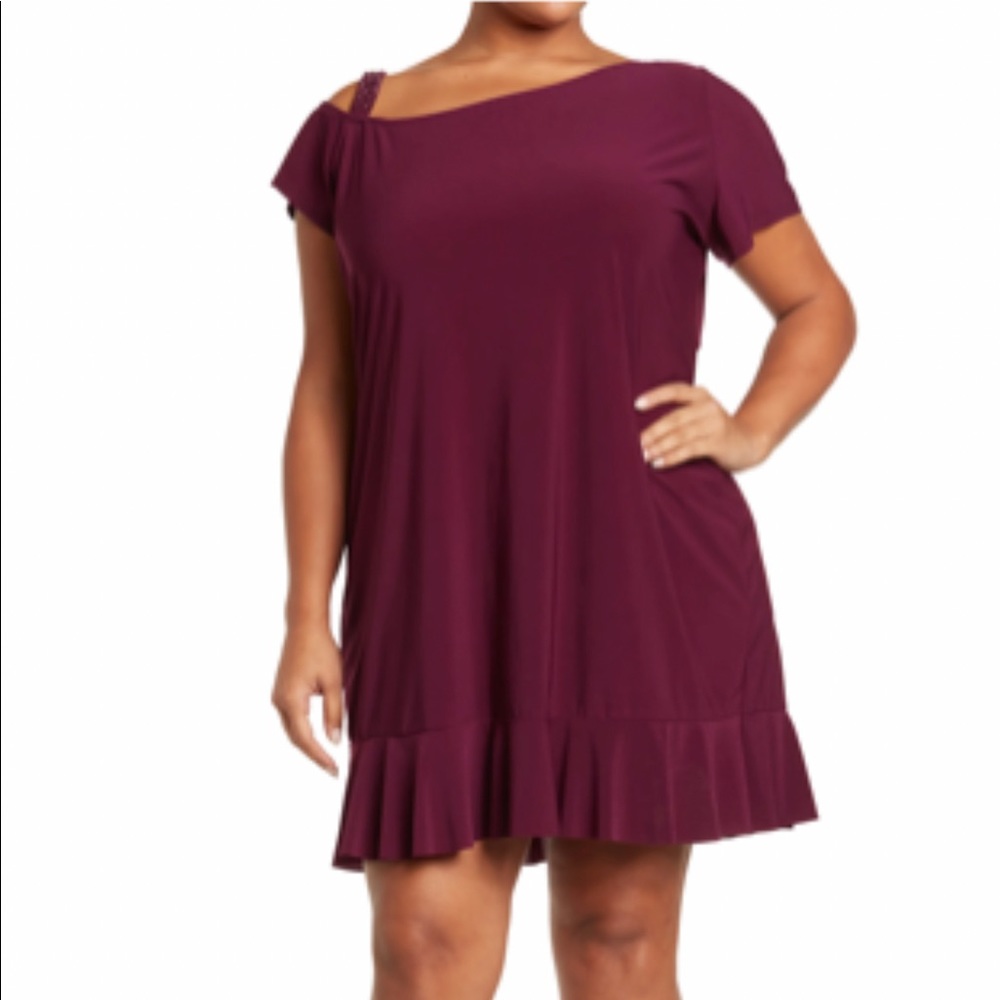 Tash + Sophie plum size 3x beaded strap flounce dress